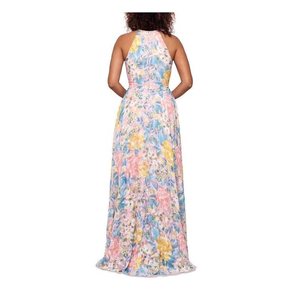 Betsy & Adam Sz 4 Pink Burnout Chiffon Print Halter Dress w/Wrap Skirt $259 - Picture 16 of 16